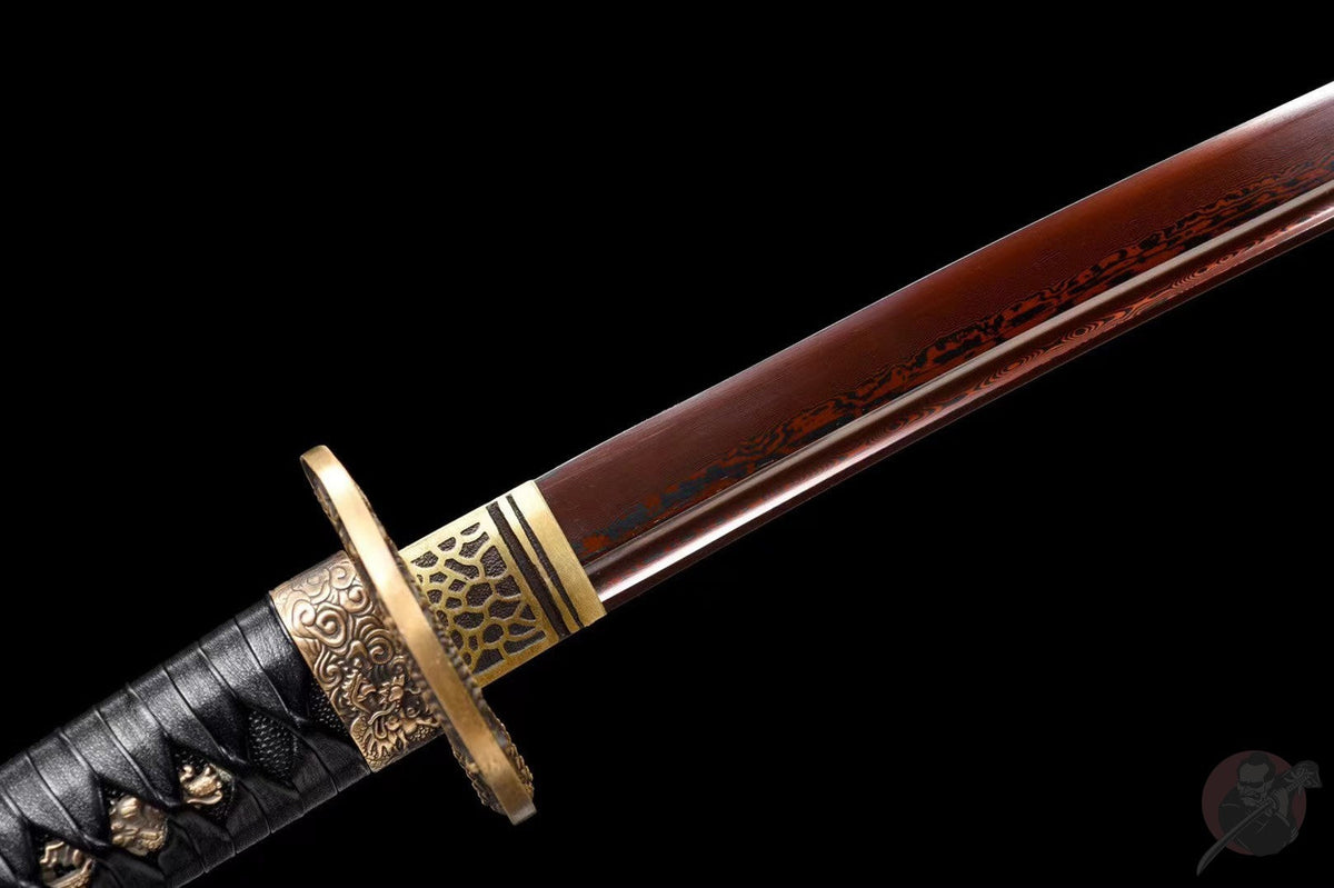 Ryu 竜 Wakizashi – Red Damascus Steel – view 5