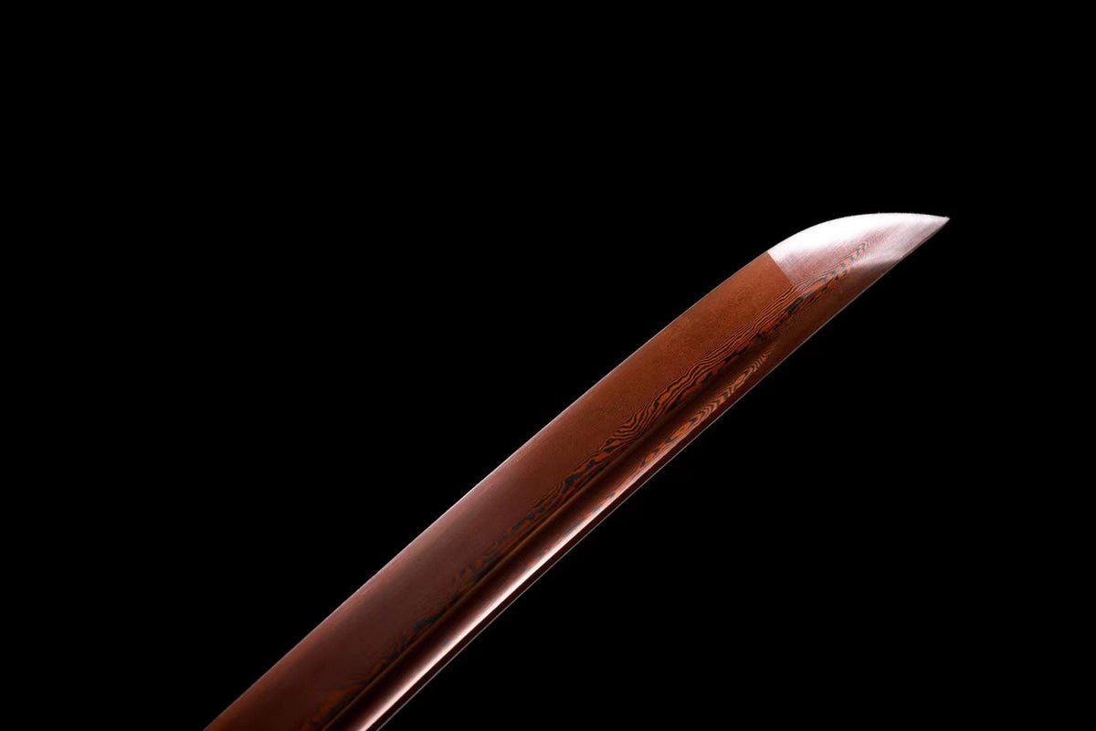 Ryu 竜 Wakizashi – Red Damascus Steel – view 6