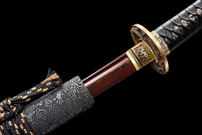 Ryu 竜 Wakizashi – Red Damascus Steel – view 7