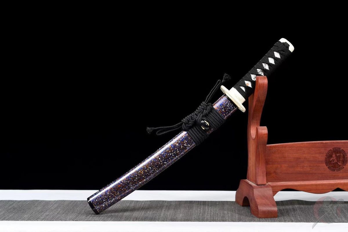 Ginga 銀河 Tanto – Blue-Tinted Damascus Steel – view 2