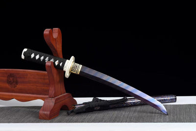 Ginga 銀河 Tanto – Blue-Tinted Damascus Steel – view 3