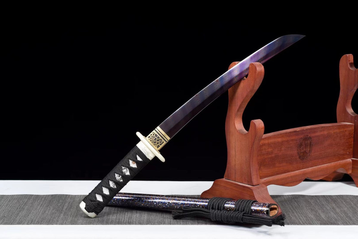 Ginga 銀河 Tanto – Blue-Tinted Damascus Steel – view 5