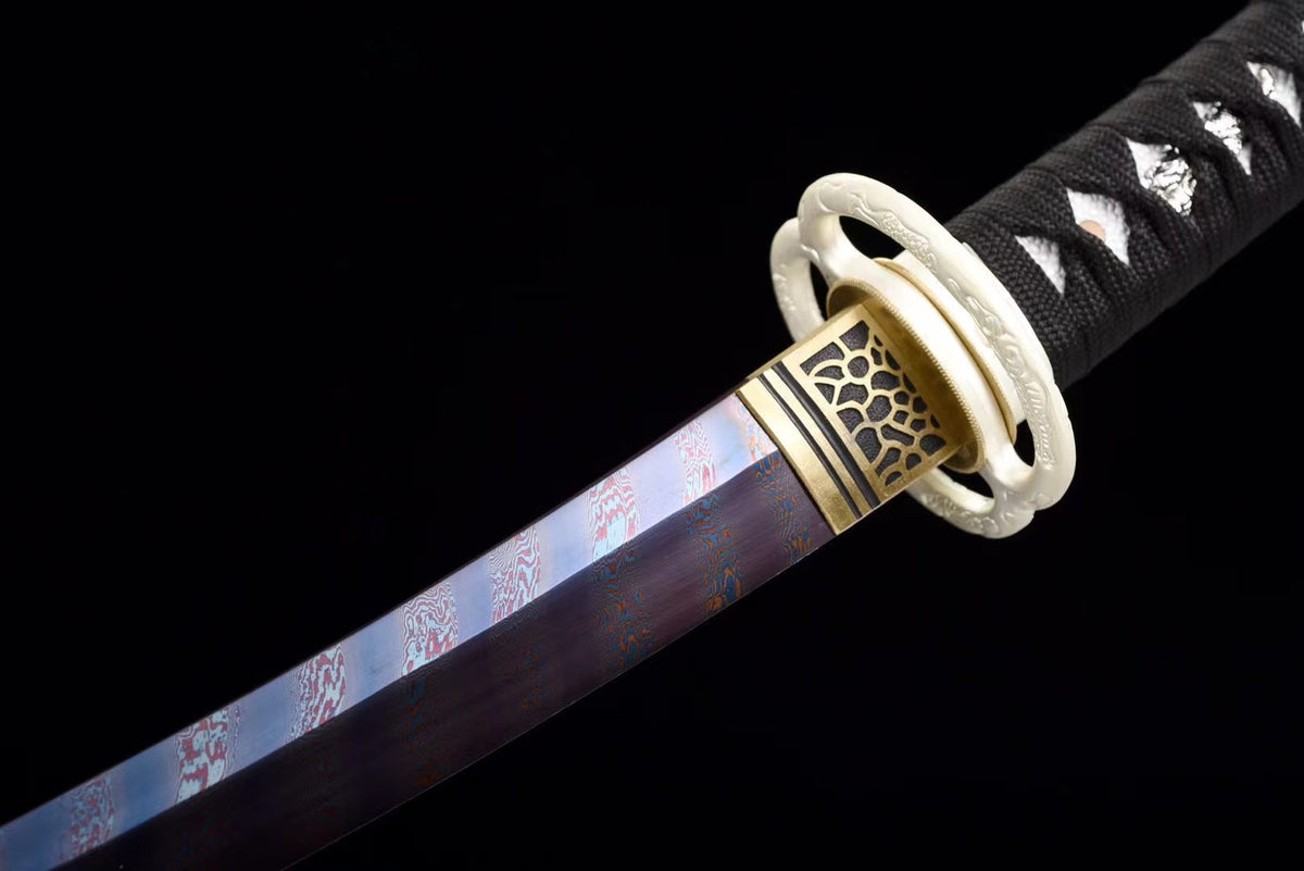 Ginga 銀河 Tanto – Blue-Tinted Damascus Steel – view 8