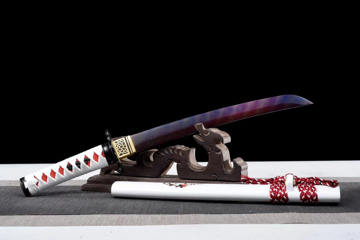 Tantō Sakura 桜 – Damascus Steel with Blue Reflections – view 5
