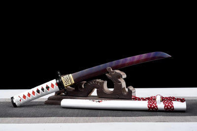 Tantō Sakura 桜 – Damascus Steel with Blue Reflections – view 5