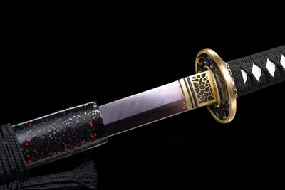 Ninjatō Nami 波 – Damascus Steel with Red and Blue Reflections – view 8