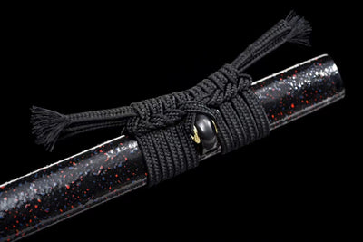 Ninjatō Nami 波 – Damascus Steel with Red and Blue Reflections – view 9