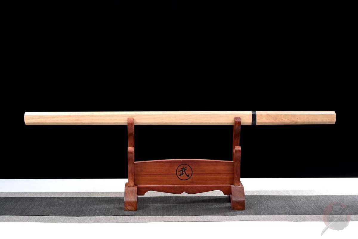 Ninjatō Ki 木 – Damascus Steel, Natural Wood Saya – view 2