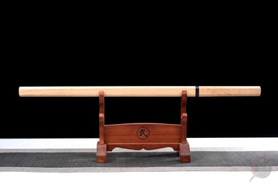 Ninjatō Ki 木 – Damascus Steel, Natural Wood Saya – view 2