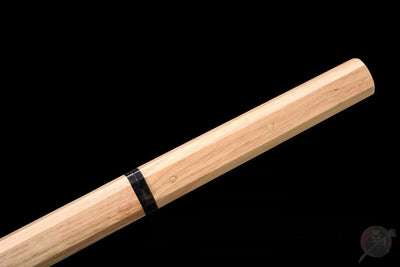 Ninjatō Ki 木 – Damascus Steel, Natural Wood Saya – view 10