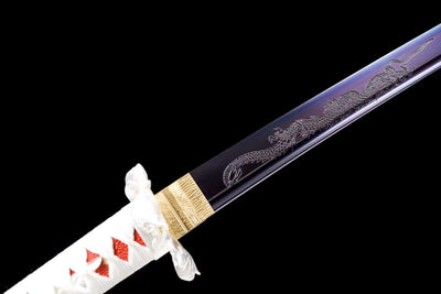 Purple Dragon Katana – 1060 Steel, Bo-hi, Red Saya – view 9