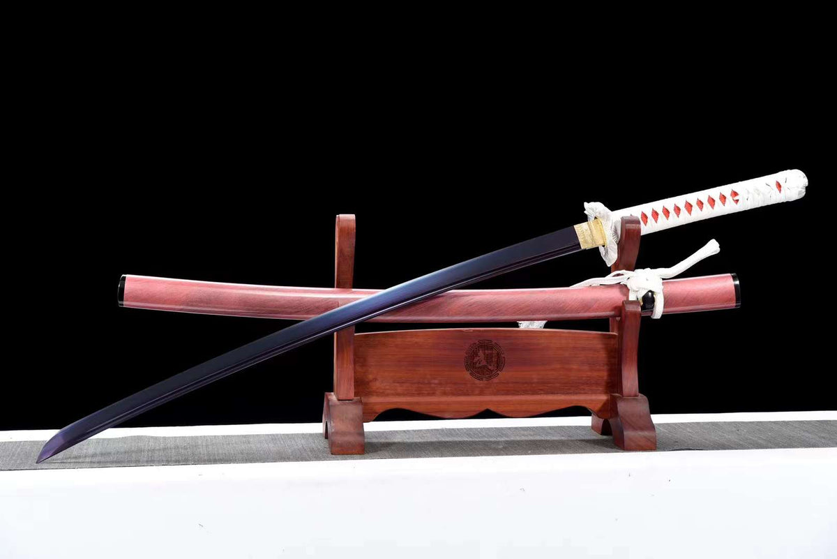 Purple Dragon Katana – 1060 Steel, Bo-hi, Red Saya – view 3