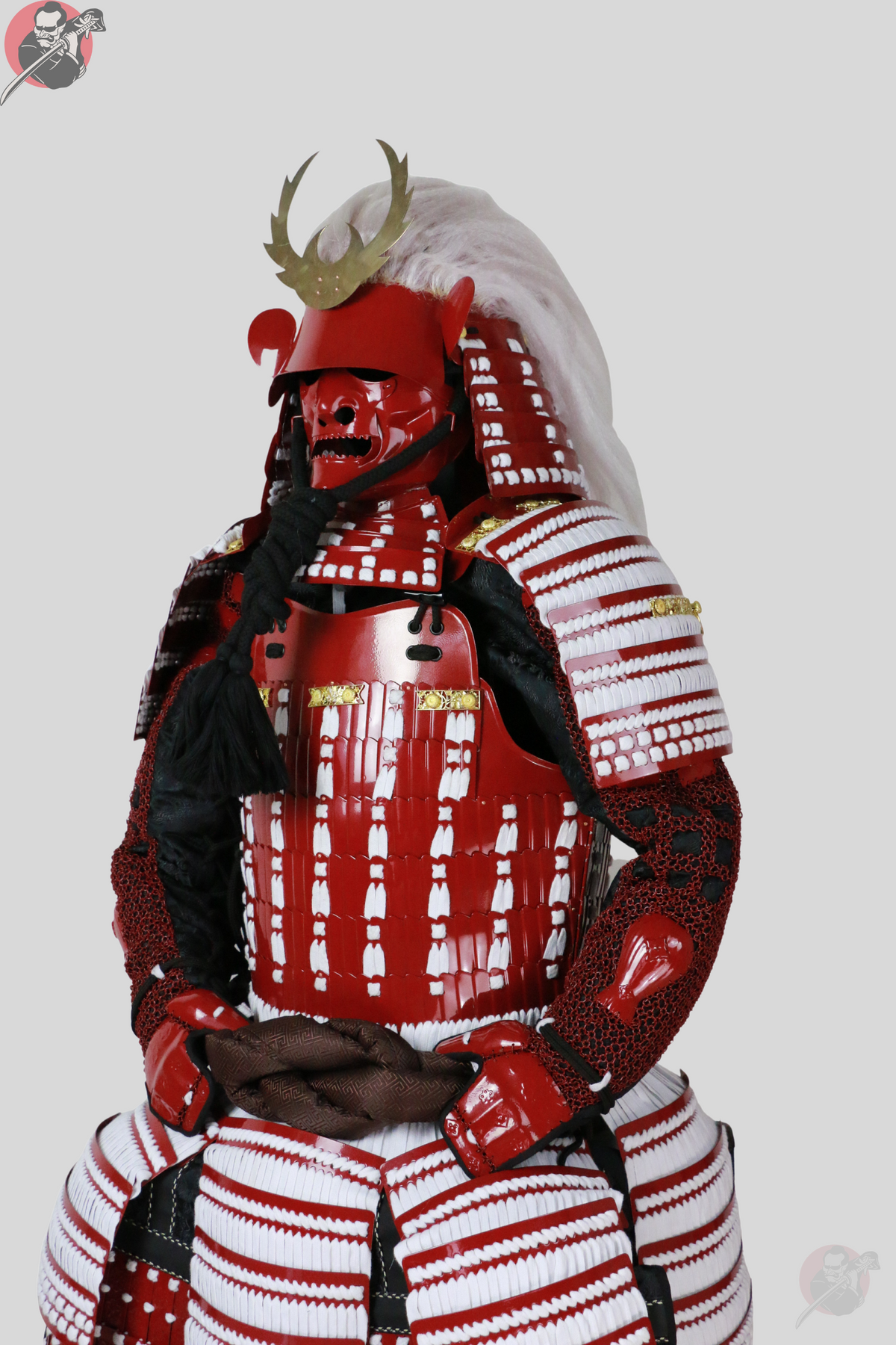 Aka Samurai Armour – Red Metal Kabuto, Menpo and Do – view 5