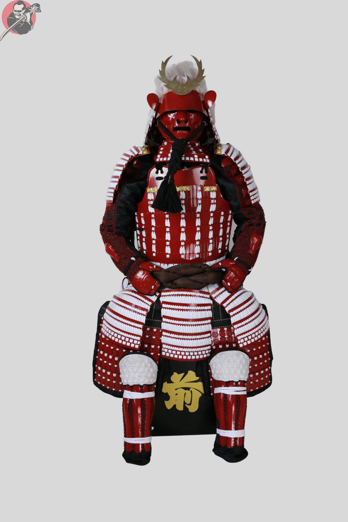 Aka Samurai Armour – Red Metal Kabuto, Menpo and Do – view 1