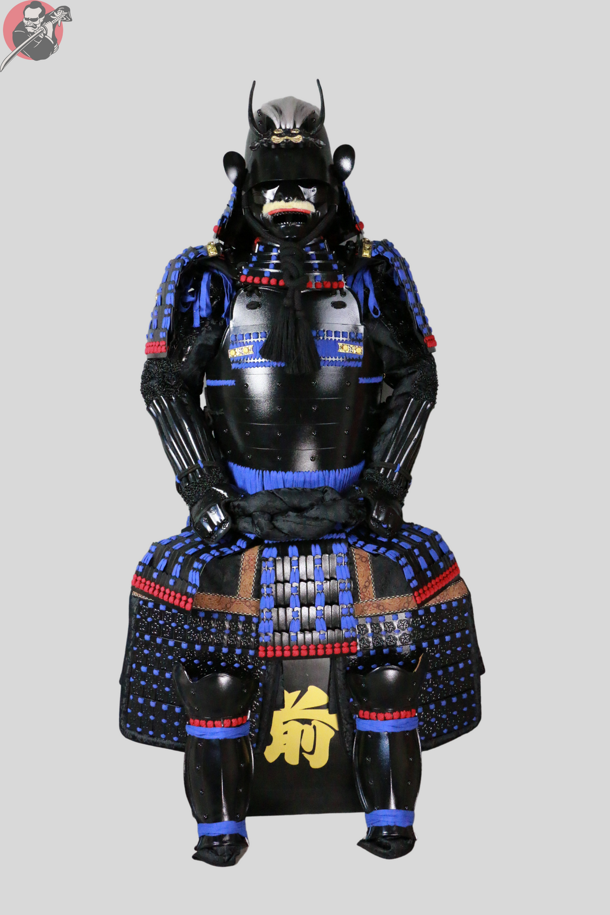 Samurai Armour Uesugi Kenshin – Black, Blue & Gold, Display Stand – view 1