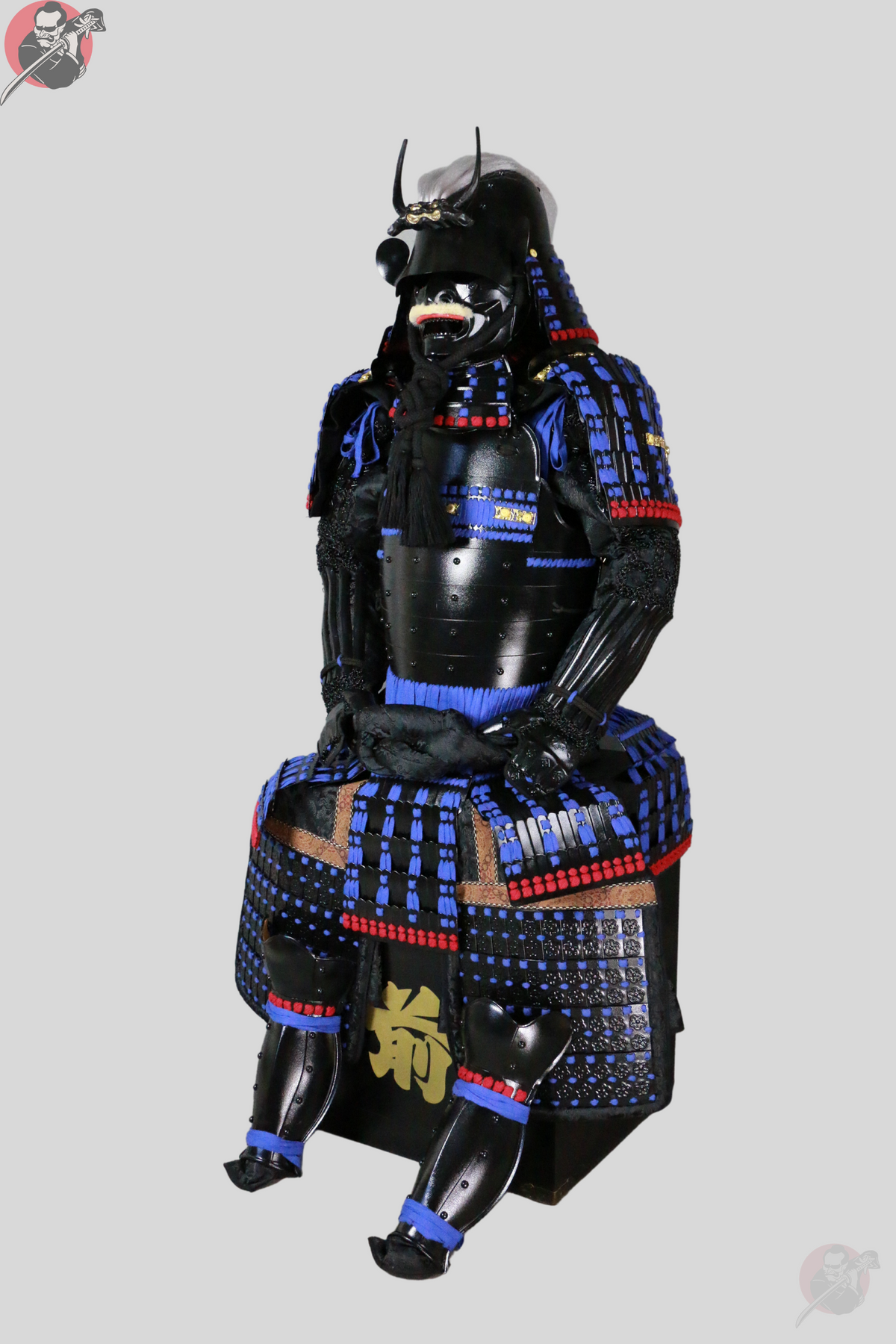 Samurai Armour Uesugi Kenshin – Black, Blue & Gold, Display Stand – view 2