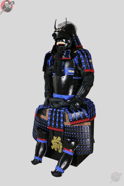 Samurai Armour Uesugi Kenshin – Black, Blue & Gold, Display Stand – view 2