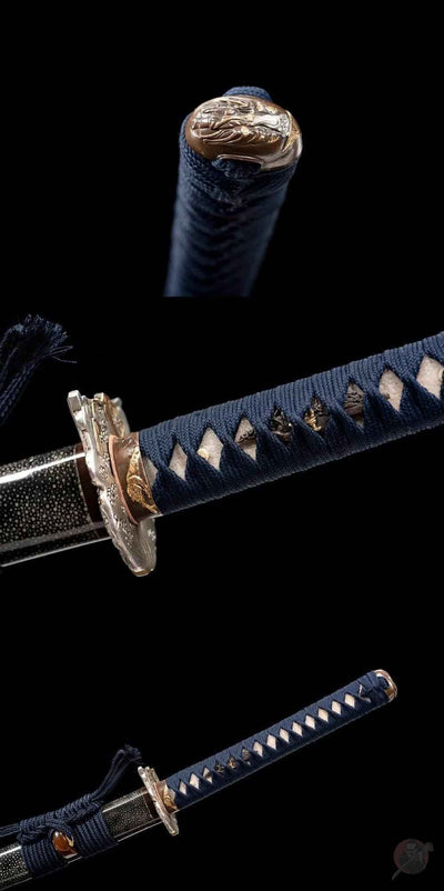 Kengen 権限 Katana – San-Mai T10 & Damascus Steel, Green Saya – view 10