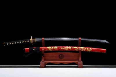 Katana Aki 秋 – T10 Steel, Layered Hamon, Ebony Saya – view 1