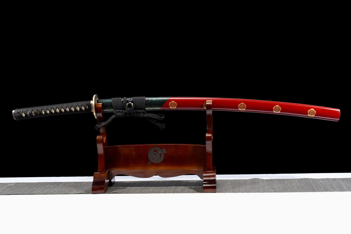 Hana Katana 花 – Dimpled Damascus Steel Blade, Floral Saya – view 3