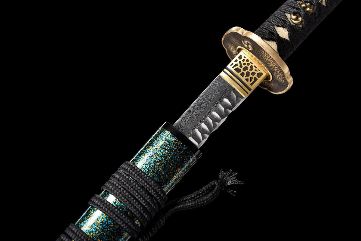 Hana Katana 花 – Dimpled Damascus Steel Blade, Floral Saya – view 14