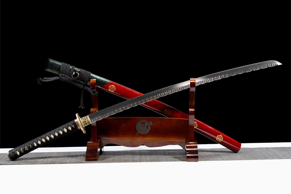 Hana Katana 花 – Dimpled Damascus Steel Blade, Floral Saya – view 5