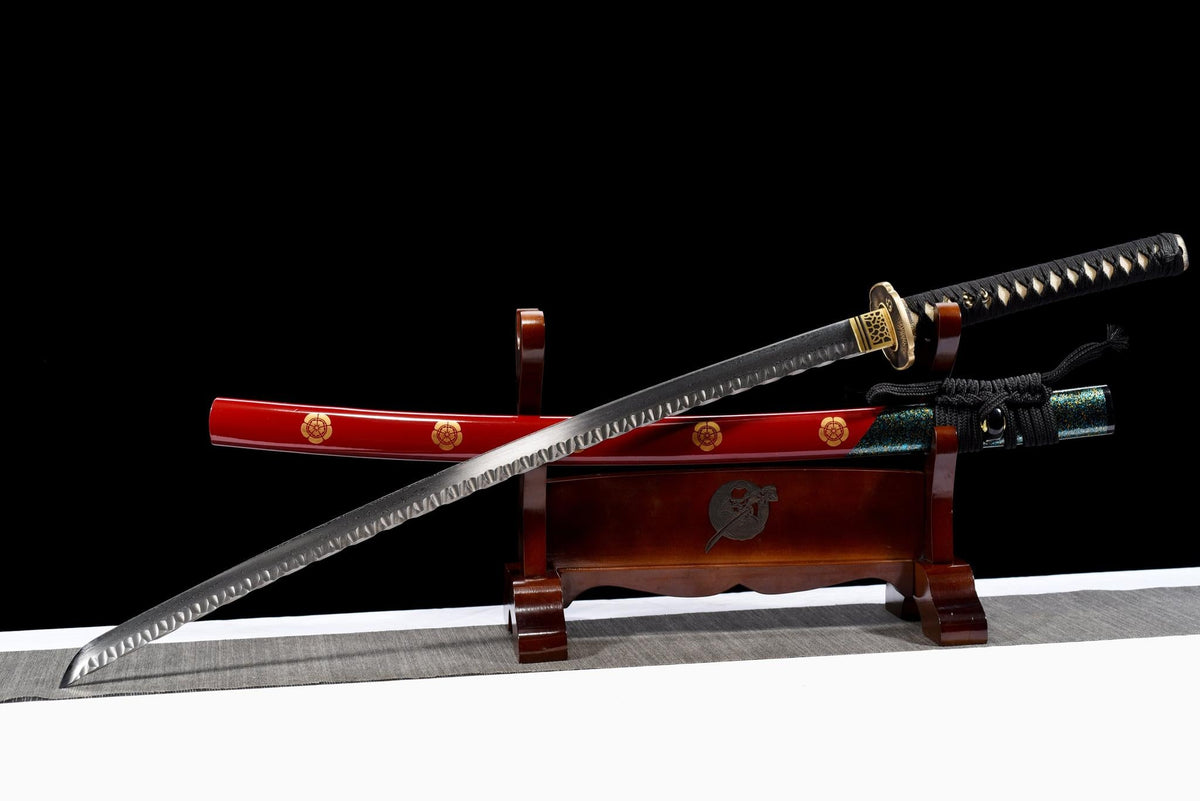Hana Katana 花 – Dimpled Damascus Steel Blade, Floral Saya – view 6