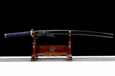 Midori no Yoru 緑の夜 Katana – Damascus Steel, Green-Black Saya – view 3