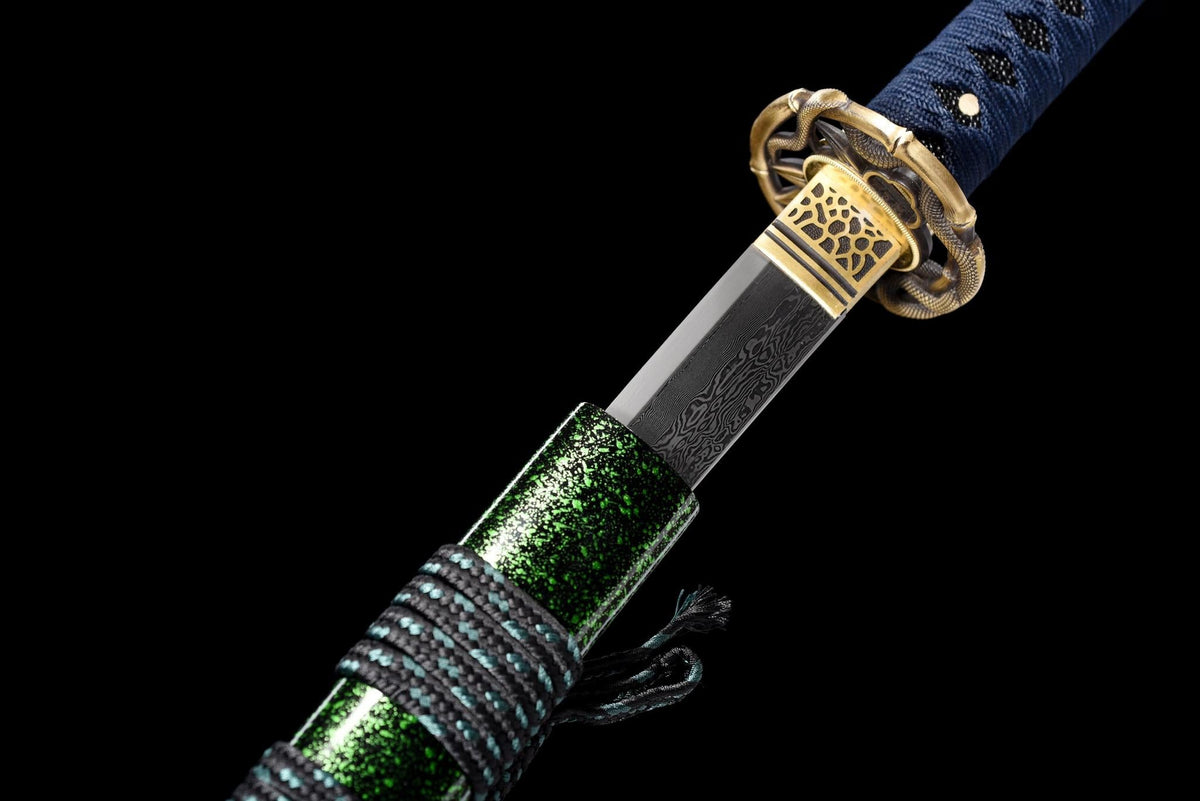 Midori no Yoru 緑の夜 Katana – Damascus Steel, Green-Black Saya – view 14
