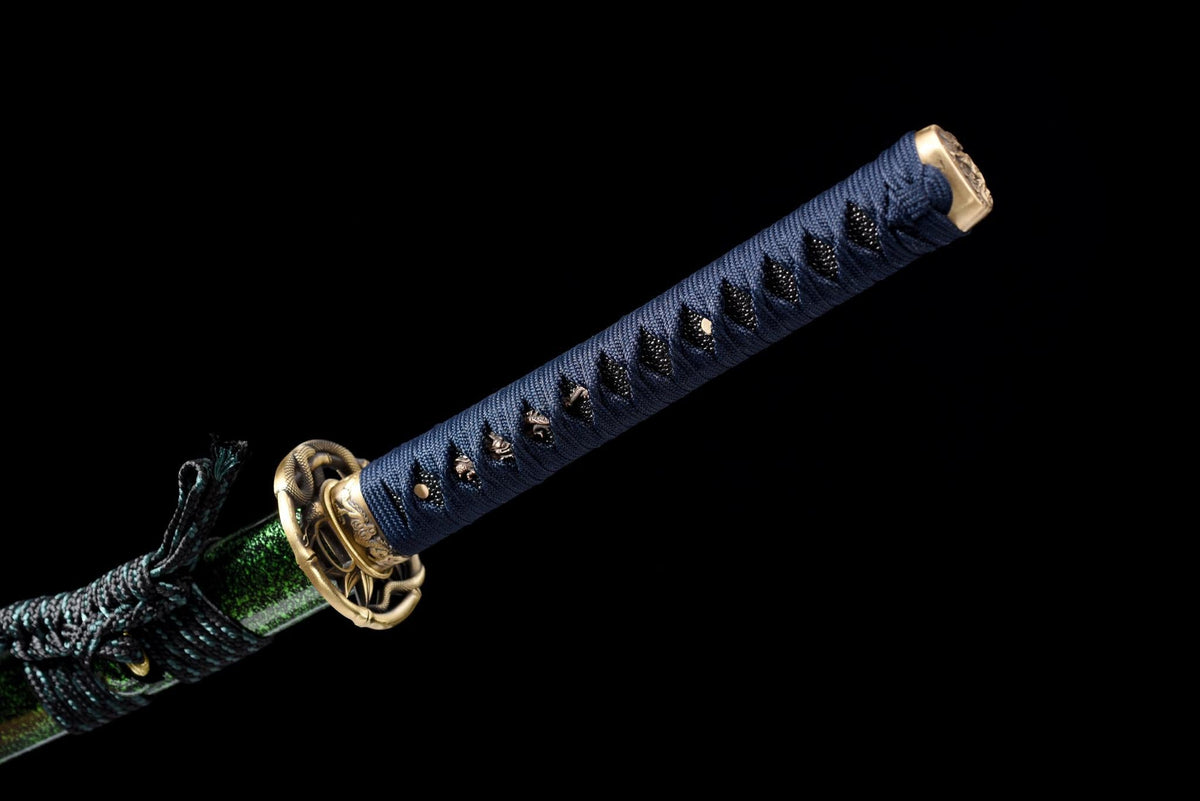 Midori no Yoru 緑の夜 Katana – Damascus Steel, Green-Black Saya – view 15