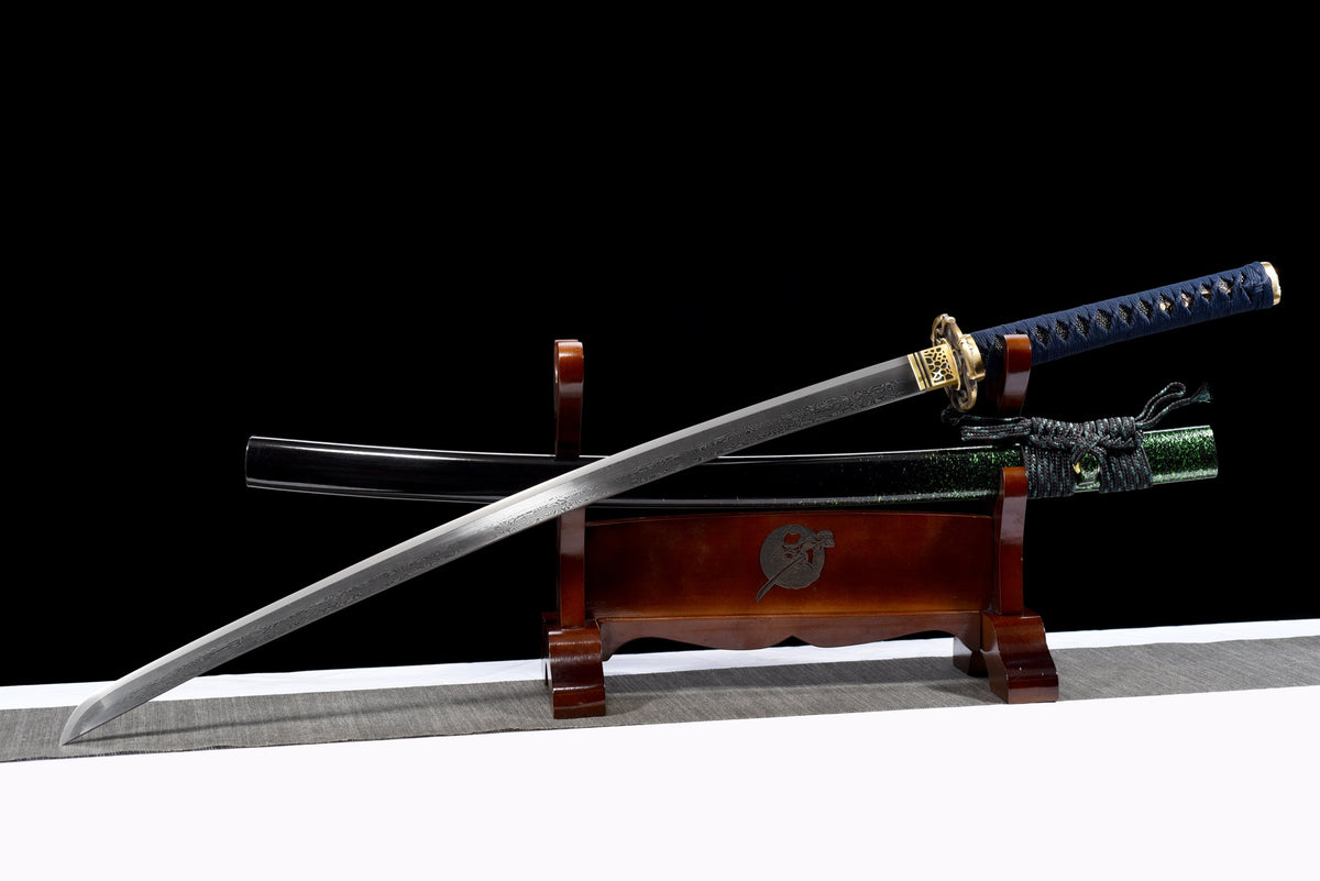 Midori no Yoru 緑の夜 Katana – Damascus Steel, Green-Black Saya – view 6