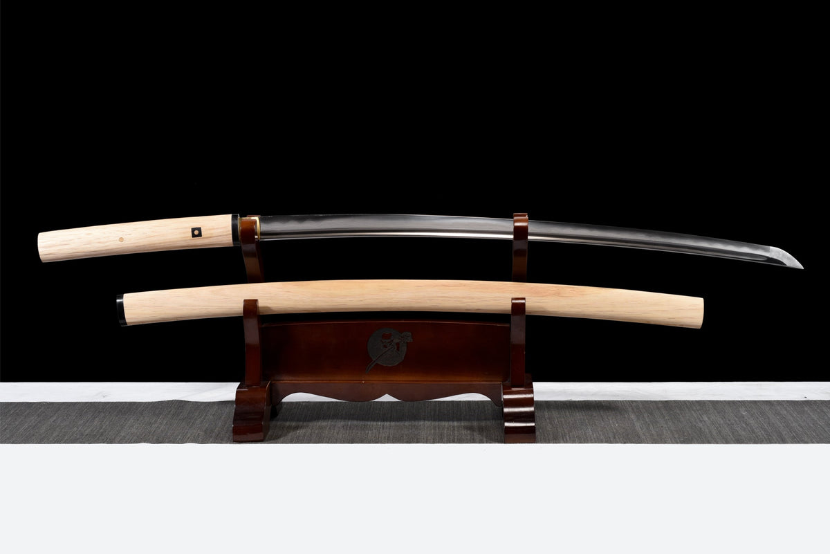 Shirasaya 白鞘 Katana — Damascus Steel, Natural Wood – view 1