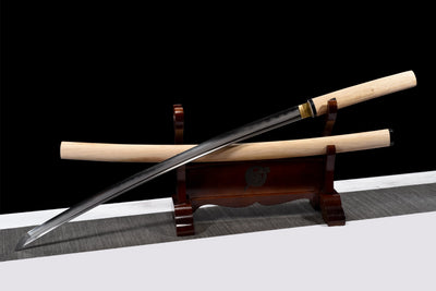 Shirasaya 白鞘 Katana — Damascus Steel, Natural Wood – view 2
