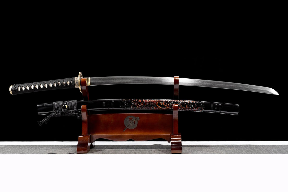 Katana Tatsu 竜 – Damascus Steel, Hand-painted Dragon Saya – view 2