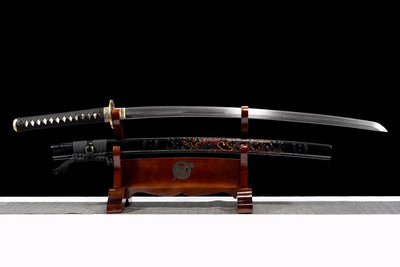 Katana Tatsu 竜 – Damascus Steel, Hand-painted Dragon Saya – view 2