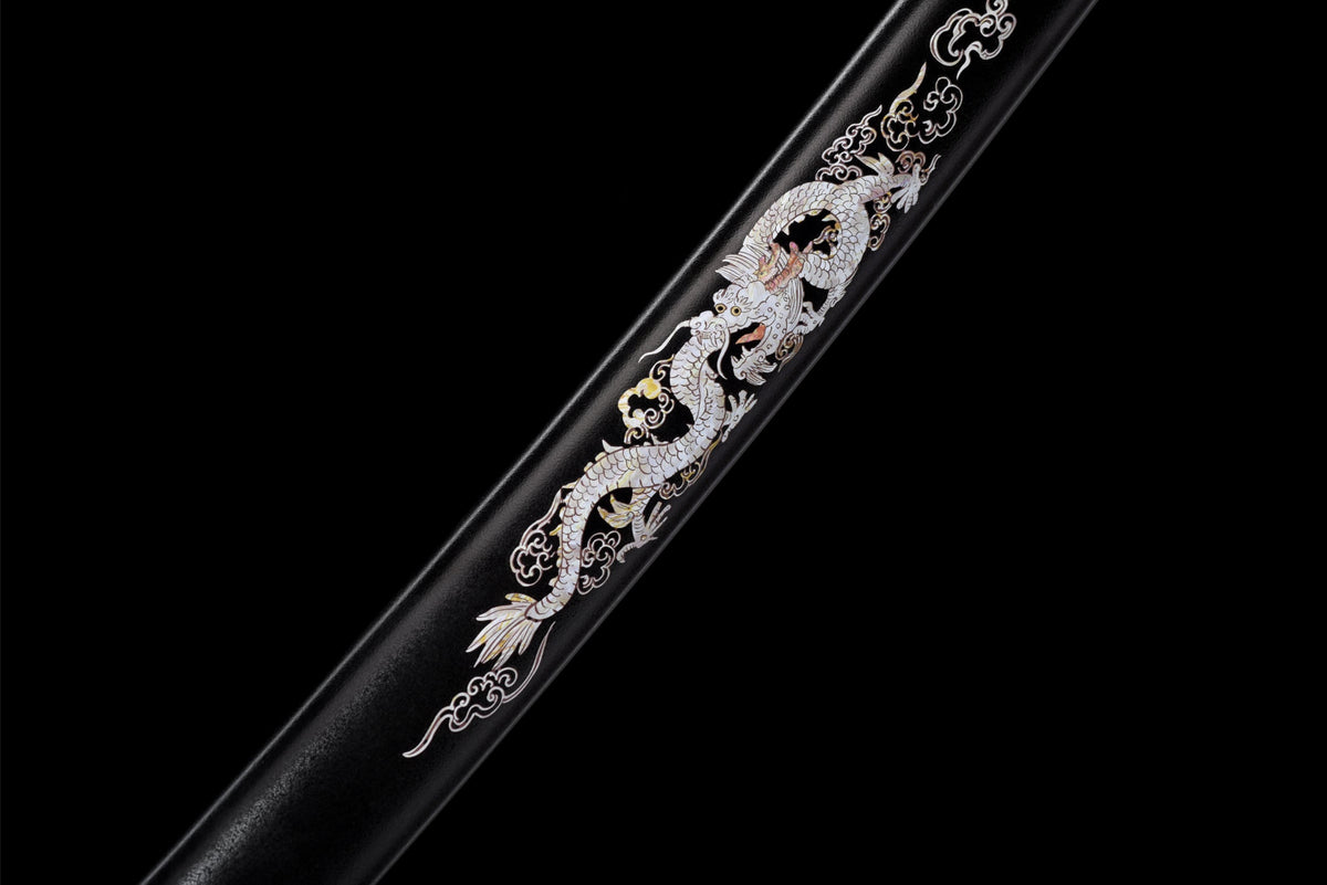 Ryū no Hōkō 竜の咆哮 Katana — T10 Steel, Silver Dragon Saya – view 14