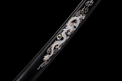Ryū no Hōkō 竜の咆哮 Katana — T10 Steel, Silver Dragon Saya – view 14