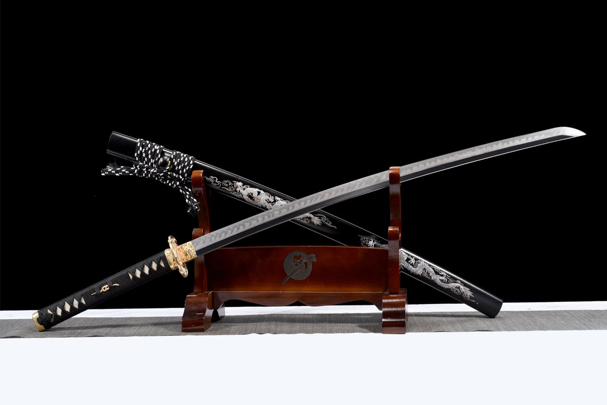 Ryū no Hōkō 竜の咆哮 Katana — T10 Steel, Silver Dragon Saya – view 3