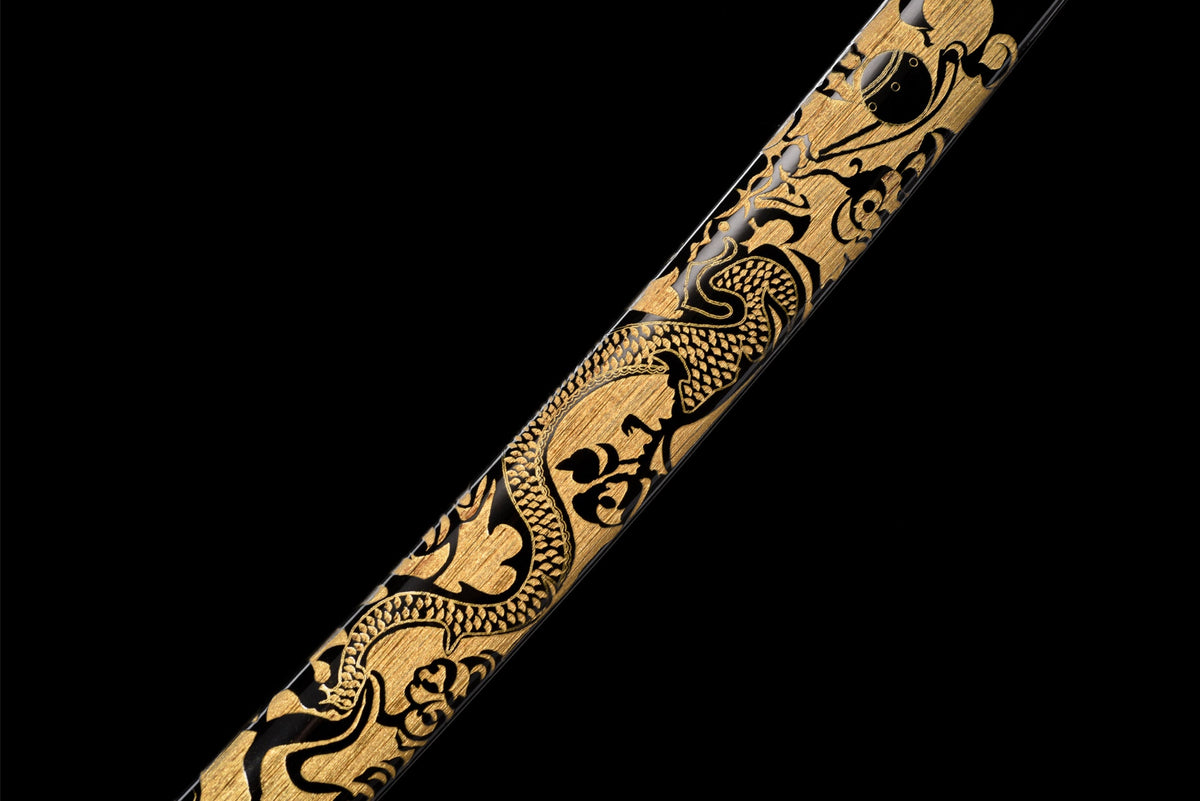 Kinryu Katana 金竜 – Damascus Steel, Gold Dragon Saya – view 17