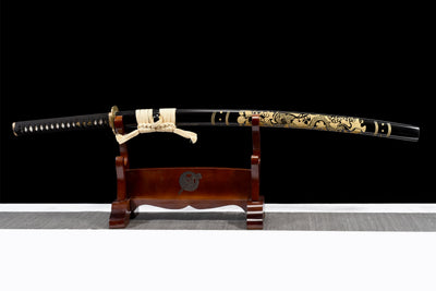 Kinryu Katana 金竜 – Damascus Steel, Gold Dragon Saya – view 4