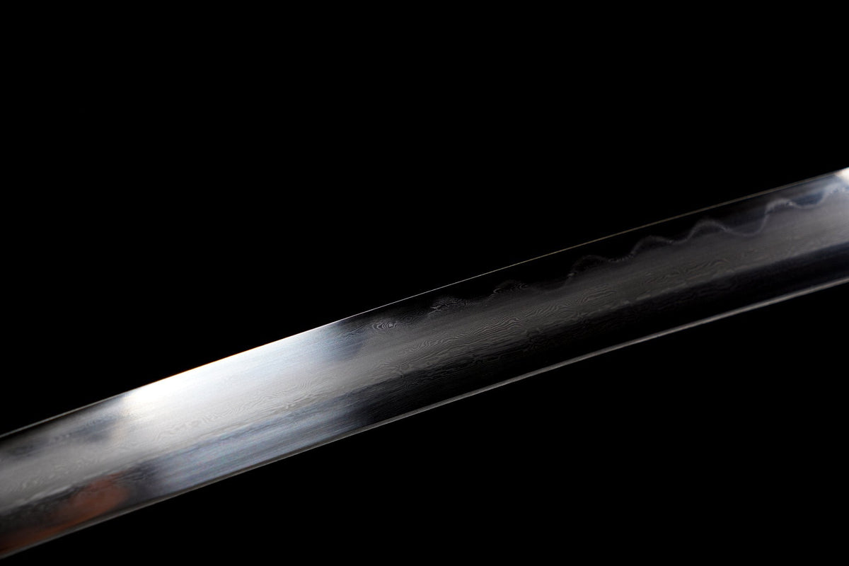 Mikazuki 三日月 Katana – Damascus Steel, Crescent Moon Tsuba – view 6