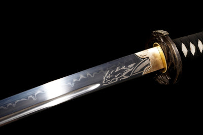 Shirokami 白狼 Katana – White Wolf Tsuba, T10 Steel – view 15