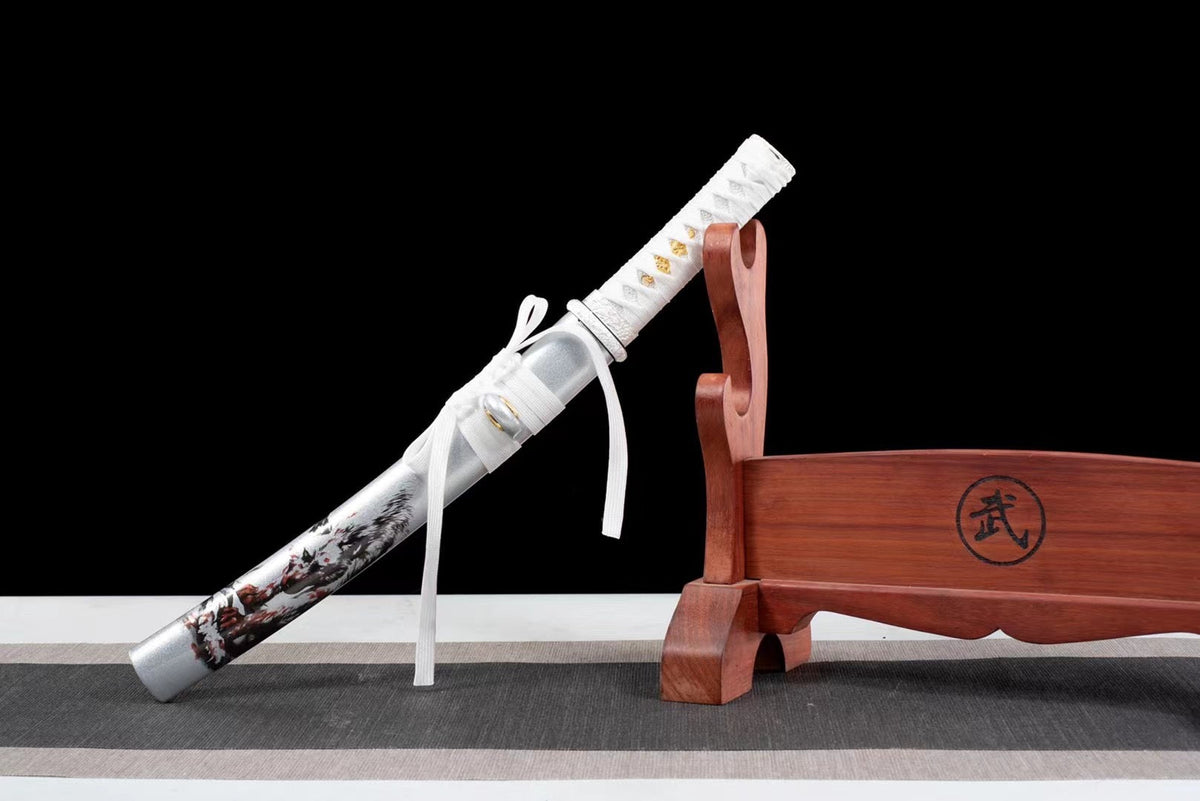 Ōkami 狼 Tanto – Wolf, T10 Steel with Hamon, Ebony Saya – view 3