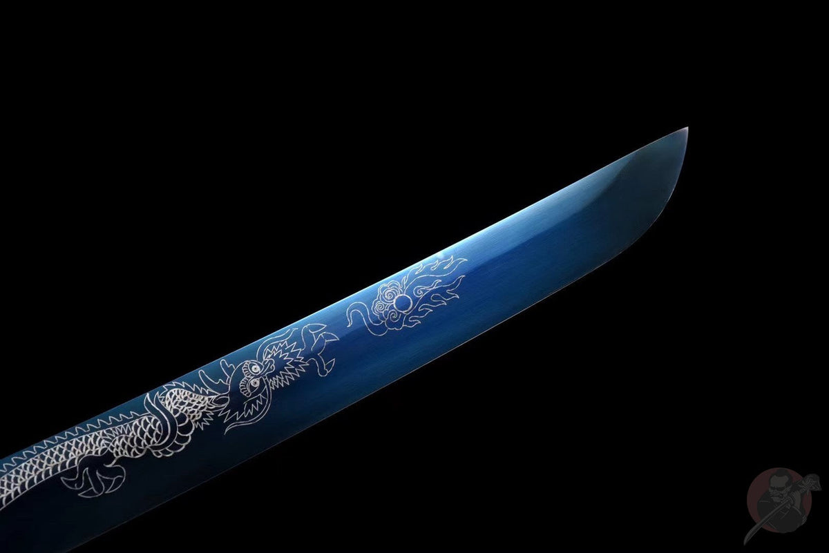 Tanto Ryūjin 龍神 — Blue Manganese Steel, Dragon Pattern – view 6