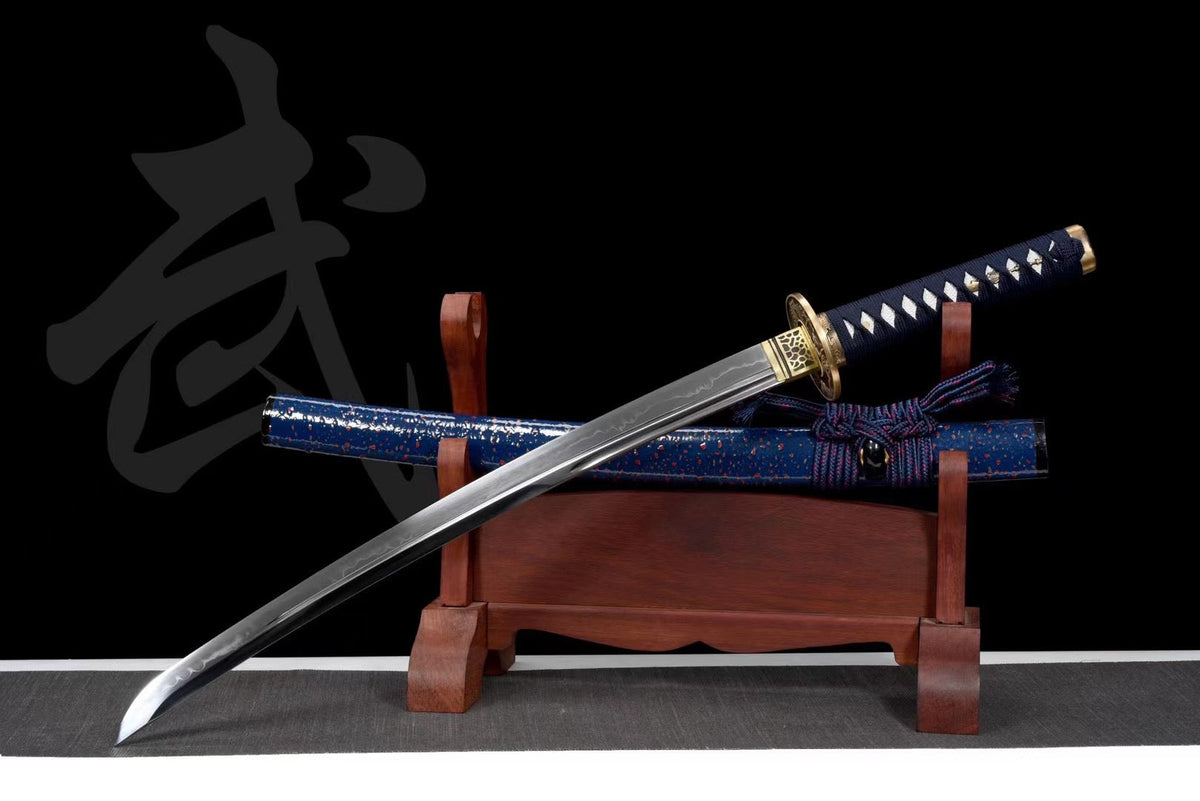 Wakizashi Akuma 悪魔 — T10 Steel with Bo-hi, Ebony Saya – view 1